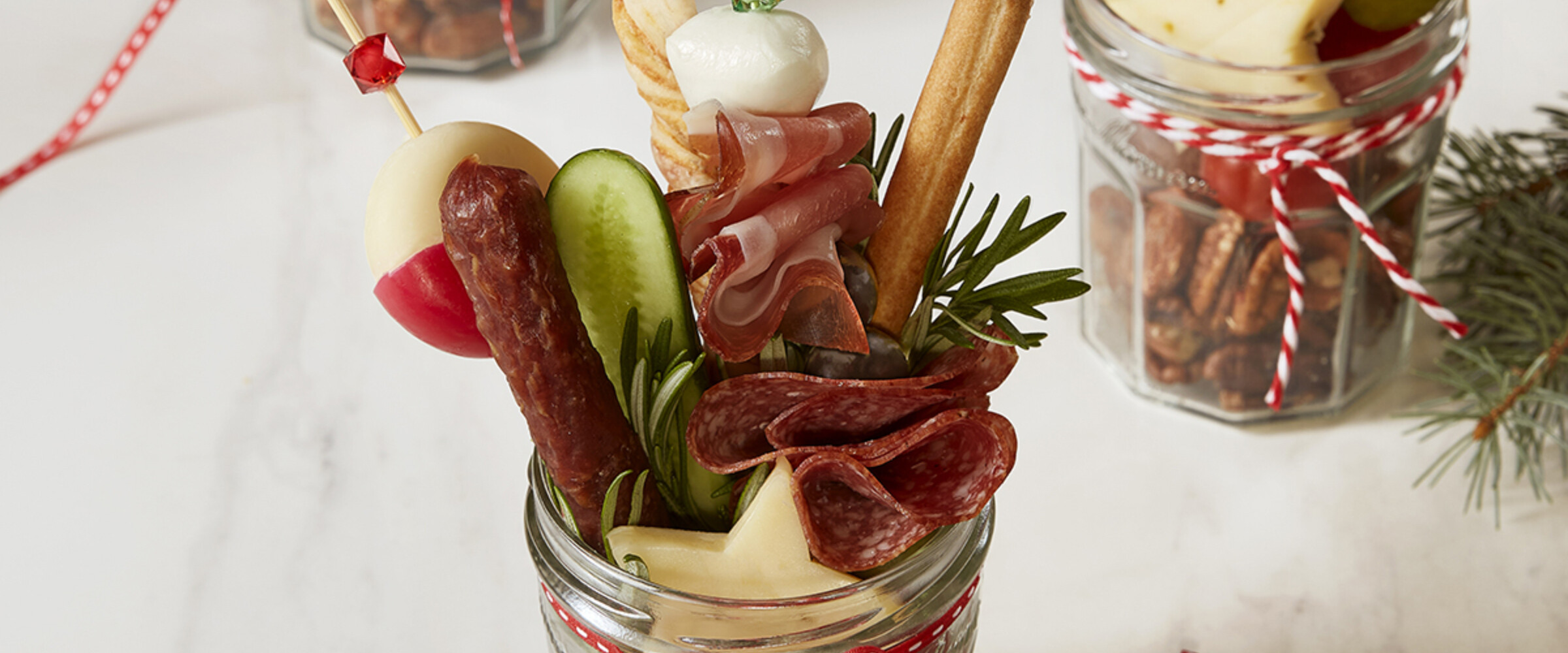 Charcuterie in a jar with a holiday touch