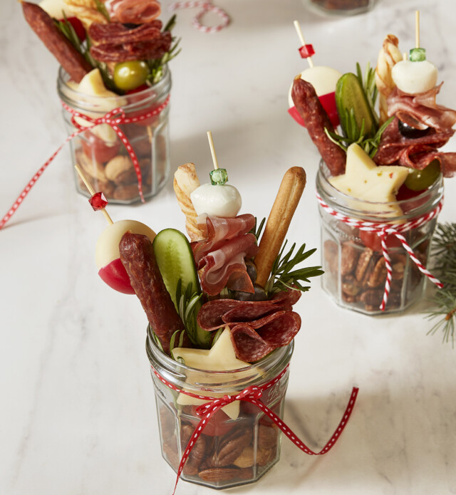 Charcuterie in a jar with a holiday touch